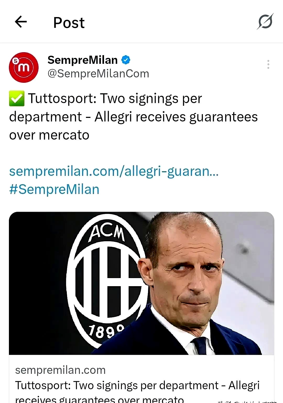 AC米兰官方宣布签下新后卫